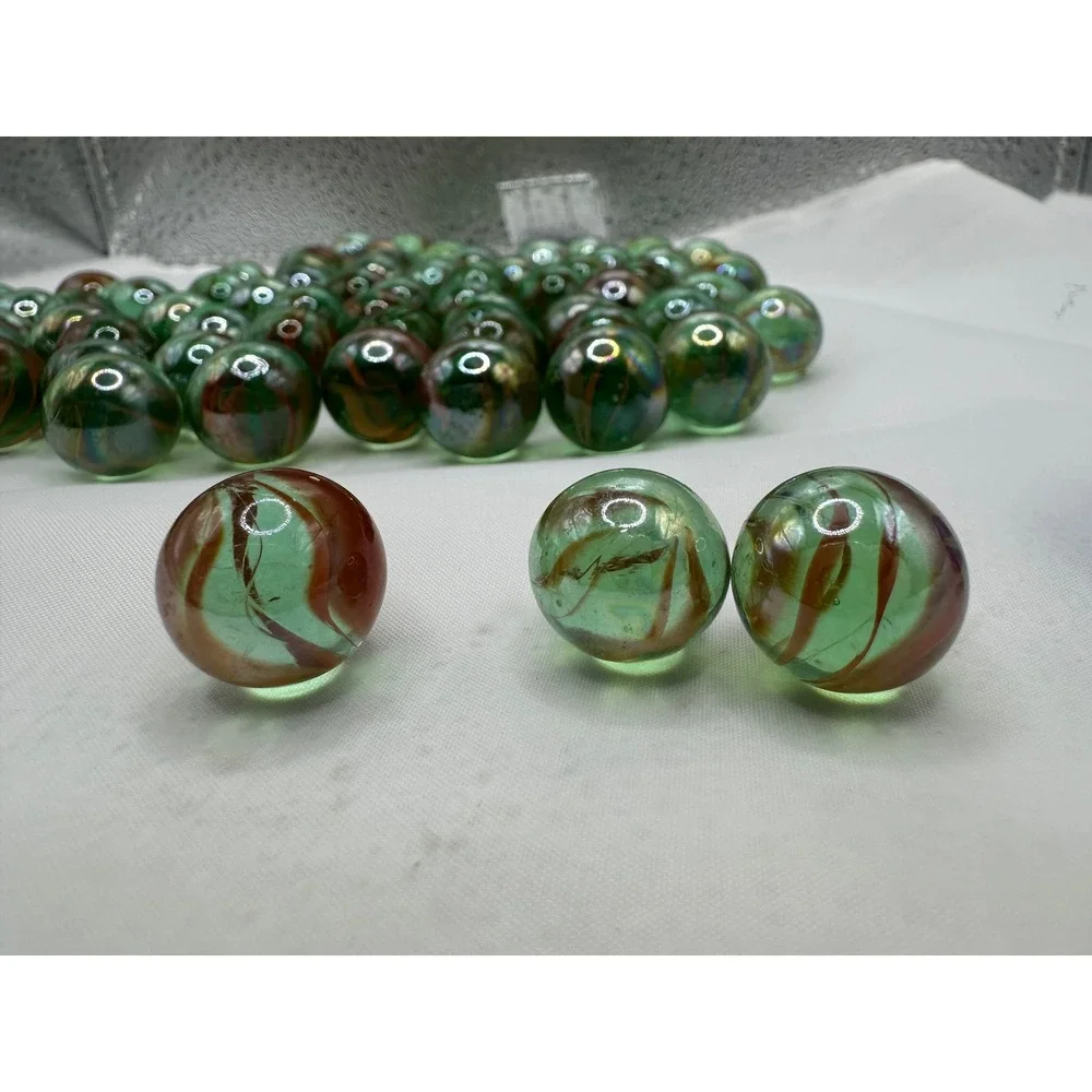 Vintage Glass‎ Marbles Lot 73 Green Swirl + Blue Shooter Mixed Sizes